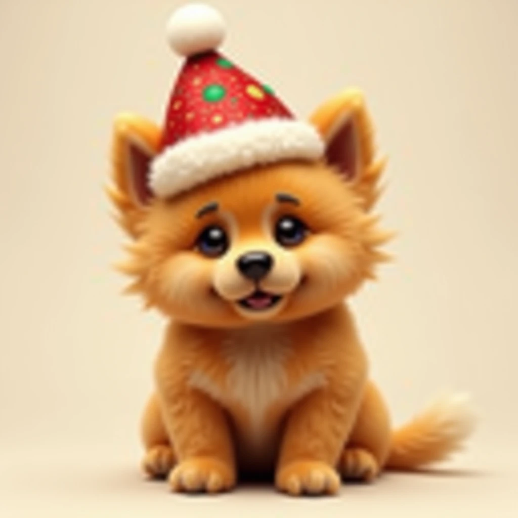 Picture a Russian Toy dog with a festive cap on his head 