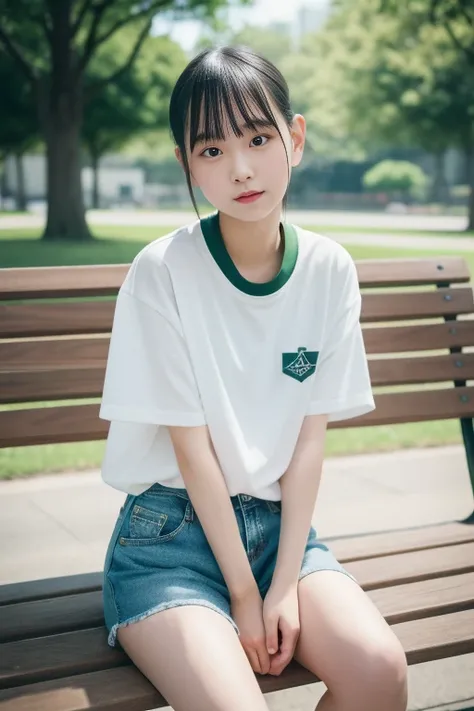  photorealistic,  so delicate and beautiful,  more details, ( best quality, 8k, 32K, masterpiece,  super high resolution:1.2),  a picture of a cute 19-year-old Japanese high school student sitting on a park bench, Picture of a cute 19-year-old Japanese hig...