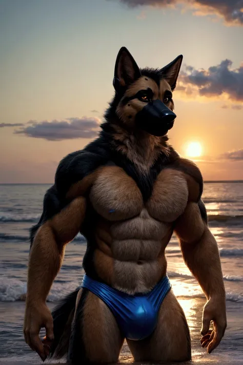 4K anthro naked furry German Shepherd gay muscle fursuit speedo huge bikini swim sexy beach realistic