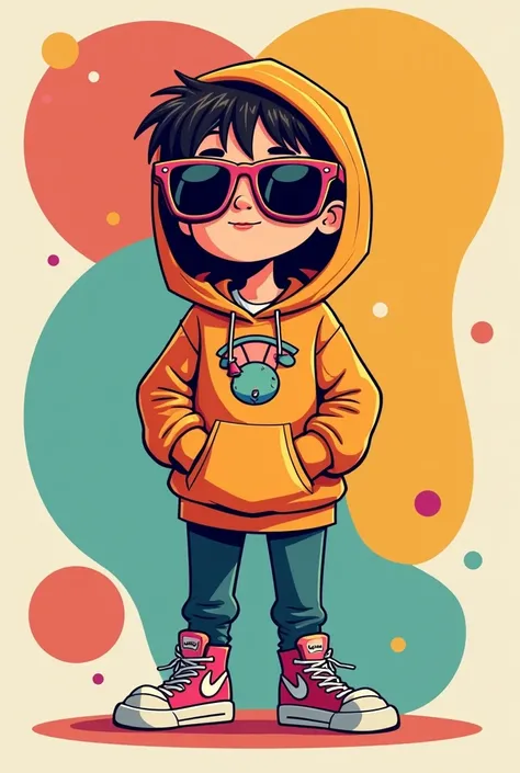 Cartoon character wearing hoodi and sunglasses 