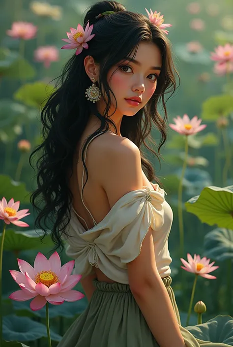 She is a girl who likes nature, she likes free style and aesthetics. She style is fierce. She symbolizes a woman with a high IQ and of course she is beautiful, with black eyes . Make it in animated form There is always a lotus flower that she likes. And he...