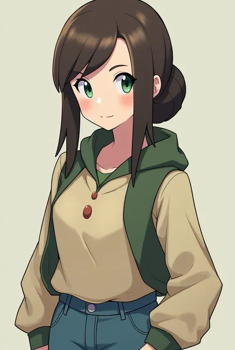 A Pokemon character based off of myself. I have long dark brown hair that is usually in a low bun. My eyes are greenish-blue. My nose is Roman type. I’m always smiling. I have a gentle nature. My eyebrows are lighter brown and nicely sit over my eyes. I am...