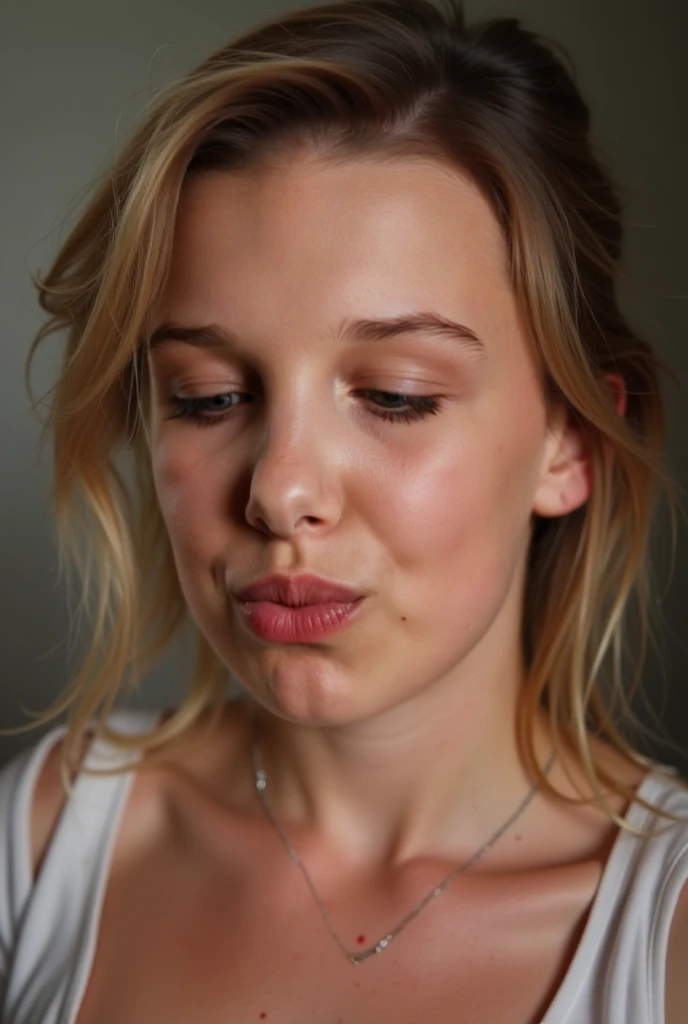 Millie has a lot of cum on her face, and some torn condoms, her fac Written slut 