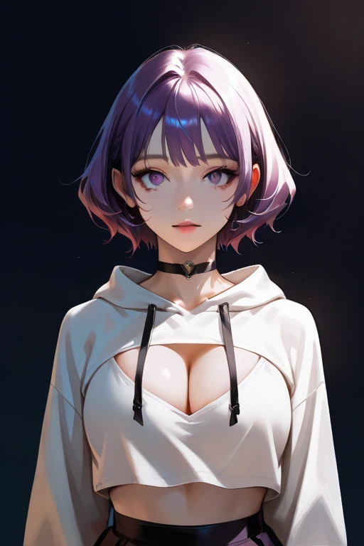 (nsfw:1), (Uncensored:1), score_9, score_8_up, score_7_up, source_anime, Masterpiece, best quality, lively, are so aesthetic, high contrast, semi-realistic, up to date, best quality, nwneonviolet, 1girl, short hair, violet hair, violet eyes, huge breats, c...