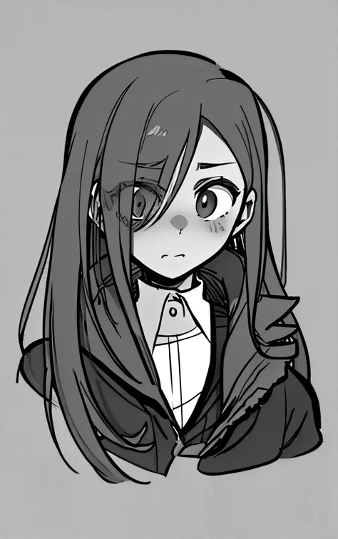 drawing of a girl with long hair and tie, flat bra in anime style, shading , Anime shading), In anime style, strong shading, stylized as anime, & Her expression is solemn., Detailed portrait of anime girl, portrait of gepmoe yandere grimdark, portrait of a...