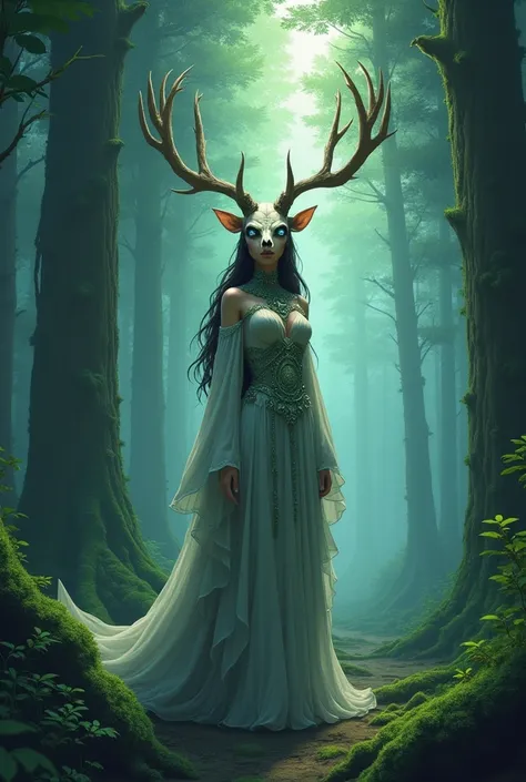 eldritch forest deity girlfriend, deer skull, anime