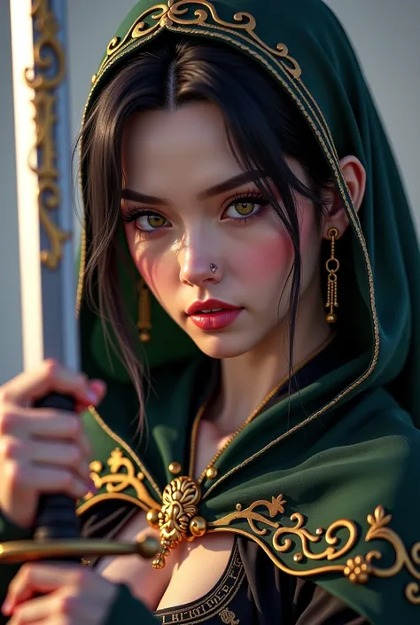 a close up of a woman with a sword and a cape, a character portrait inspired by Huang Shen, trending on cg society, baroque, zenra taliyah, heise jinyao, astri lohne, valentina remenar, taliyah, extremely detailed artgerm, ! dream artgerm, ig model | artge...