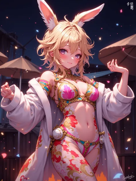 hentai anime , furry rabbit girl , areola , nudity like samba costume , dance scene , night , Confetti , Halsination , psychedelic
(Hit Bongo , Resonate Samba) ,
Dance the southern carnabal ,
Everyone is excited and she is making a fuss , 
(Glowing sweat i...