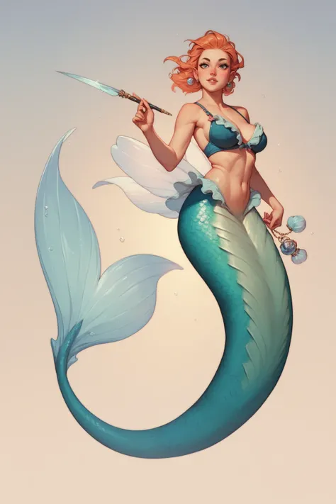 mermaid. wearing two seashells as a bra, full-body shot