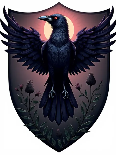  The emblem of the Skarsgård house presents a black crow in an alert position,  with its wings extended as if it were outstretched to fly . Its plumage is bright , almost iridescent ,  with a touch of purple that gives it a supernatural air .  The crow's e...