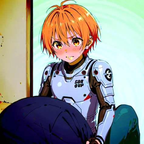    best quality ),Backstreets, Attractive young Japanese   ,   Robocop cosplay  , Looks weak, 18 years old, Weak,  is short,    plump lips,    handsome Robocop is handsomely kissed ,  tall ,  and a flirty blond man  , Frightened RoboCop  , manga , Pencil d...