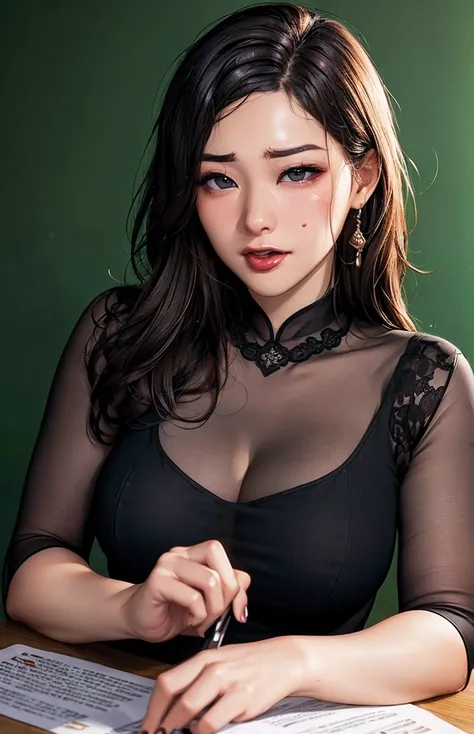 女性 teacher  ,(((Clothes that are transparent black))) , 
(((masterpiece))), ((  best quality)), (( 複雑な Details)), ((  super realistic realism )), ,  mature women,   mature women,   see through,    high definition   , illustration, 1人の mature women,    perf...