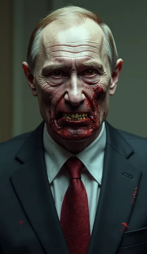 create a prompt for an ultra-realistic 4k, 8k image that is very detailed and close to reality of the Russian president Putin. Prompt: The Zombie President of Russia**

**Summary:**
Imagine a post-apocalyptic scenario where a devastating virus has transfor...