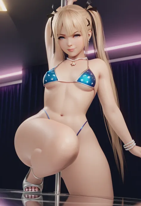 ((sexy girl ,gyaru)), Glamorous, voluptuous, looking at the viewer, seductive, sexy bikini, blonde hair, slim waist, small waist, big hips, DOAXVENUSANIMAGINEXL, Marie Rose(DOA), curvy, slim, big ass, hourglass shape, venus body, skinny, small breasts, tin...