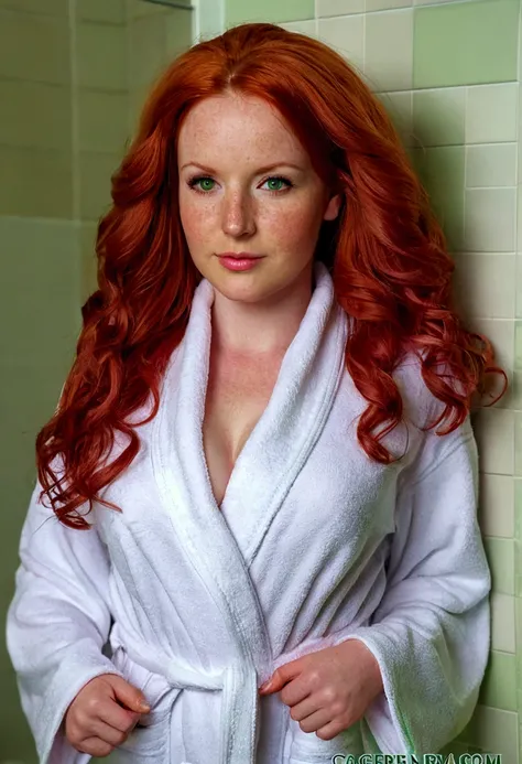  ultra realistic ,  photo, 39 year old Celtic woman , beautiful,  voluptuous hourglass figure ,  A little overweight but shaped ,   Athletic physique .  Shoulder-length red hair,  white skin, intelligent green eyes , Light skin with freckles.  outfit artge...