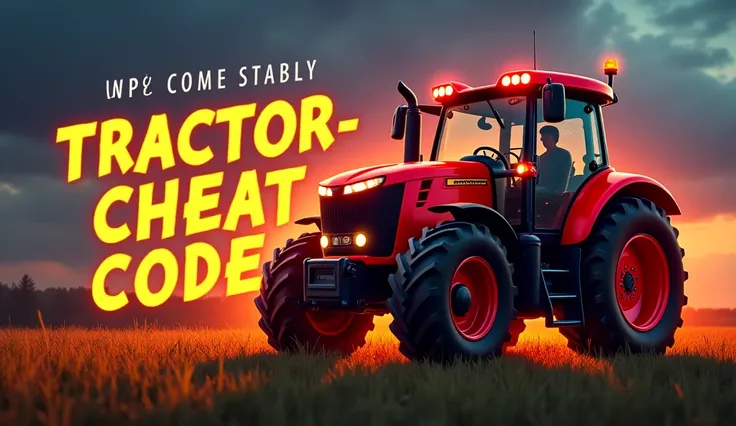 Here’s a YouTube thumbnail idea for the title "Tractor Cheat Code":

Visual Concept:

1. Background:
Use an exciting farm scene with a tractor prominently displayed. Add a glowing or neon effect around the tractor to make it eye-catching.


2. Cheat Code E...