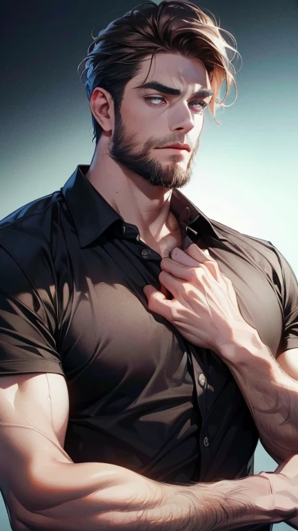 (  best quality,4K,8k,  highres,  masterpiece :1.2),  ultra-detailed  ,(realistic,photorealistic,photo-realistic:1.37),36-year-old man,3 day beard,Beautiful anime,Portraits,strong,Masculine,  with dark hair  ,sharp jaw,   mesmerizing eyes   ,  perfectly co...