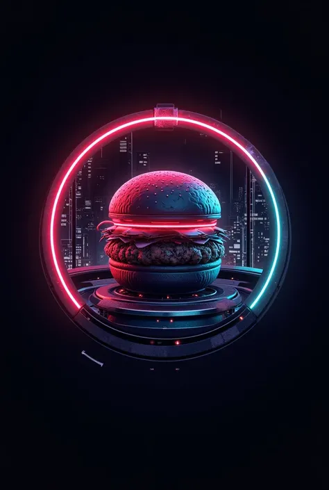  Round logo . Meat burger.  cyberpunk style 