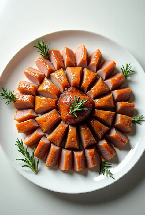 Roast duck, chopped into pieces, laid out in circles on a plate.