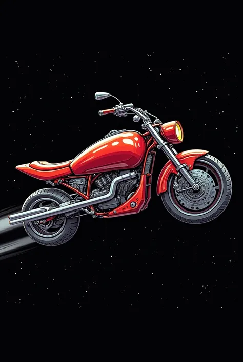  Comics Style
Make a space bike , without wheels,  just floating in space ,  the bike is red with metallic tones and silver details, A punk vibe 