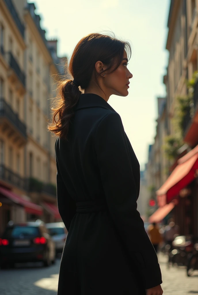 vrai femme de dos dans une ville en france de jour 