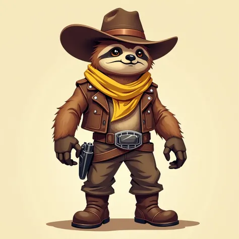 A futuristic sloth character named CyberLaze reimagined as Lucky Luke, the legendary cowboy. CyberLaze is wearing a classic cowboy outfit with a futuristic twist, including a hat, boots, a vest with glowing accents, and a holstered laser revolver. The char...