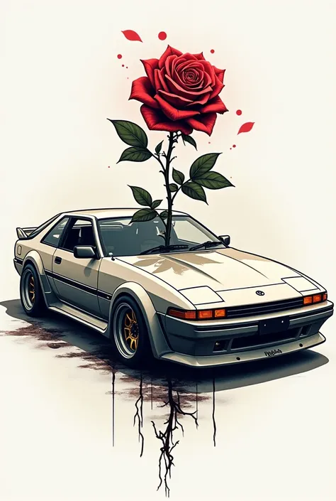 Supra mk 4 older model through which a rose goes in tattoo style