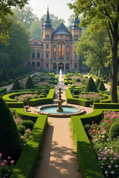 

 Imagine a  "Beauty and the Beast"  park — romantic and magical ,  with elements of 18th century French architecture .  Tall mowed bushes stretch along the paths , forming a labyrinth ,  and in the center you can place a large fountain with elements of e...