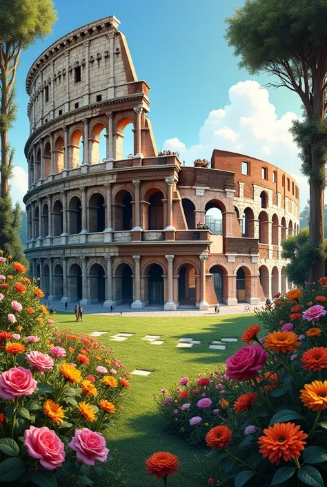 Colosseum wallpaper in a flower environment 