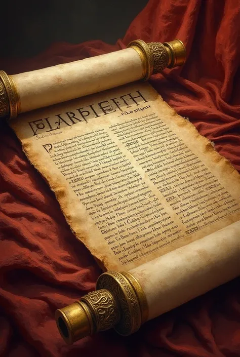 An ancient scroll being unfurled, revealing the book of Daniel. The weathered parchment bears intricate script in faded ink, chronicling tales of prophecy and wisdom. A detailed painting captures the scene, showcasing the delicate curling edges of the scro...