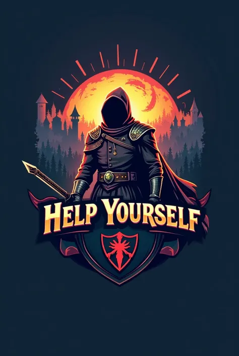 Logo for a rpg game team , with the name HELP YOURSELF in the center