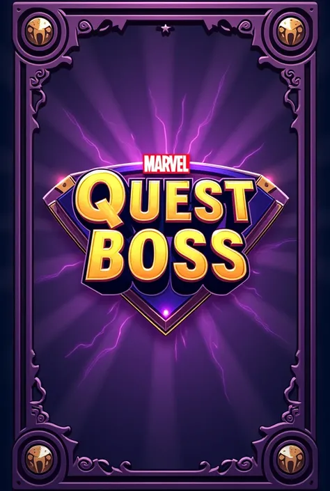   Card back design for a board game called Marvel Quest Boss in a dynamic and modern style.  The centered logo should display the words Marvel Quest Boss ,   with a stylized font  ,    inspired by the superhero genre   ,   in large letters , impactful card...