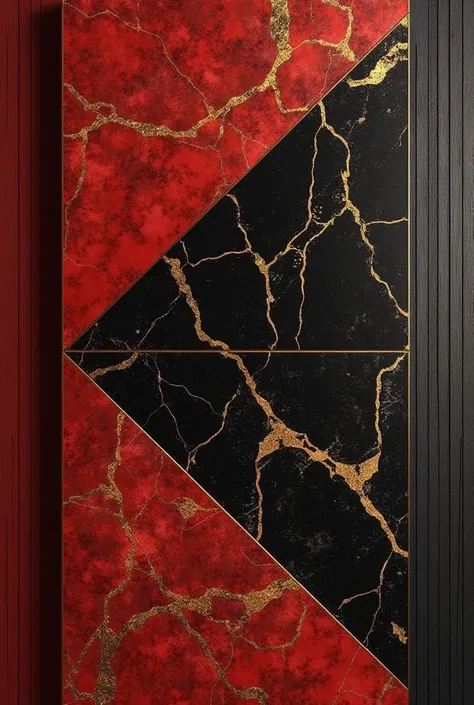 Wood imitating marble,   in the colors red  , black and gold in straight lines. 