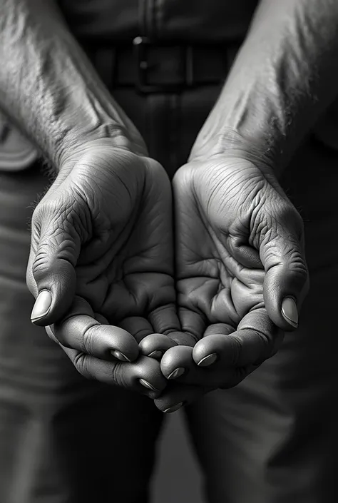 Create a realistic image of working hands, in black and white and high contrast