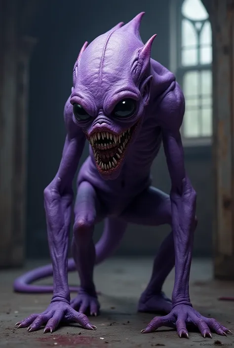 This purple colored creature is a chilling embodiment of primal fear, a ghoulish predator that seems to have crawled out of a nightmare. Its hunched posture, elongated limbs, and disturbingly human-like yet monstrous features evoke a deep sense of unease. ...