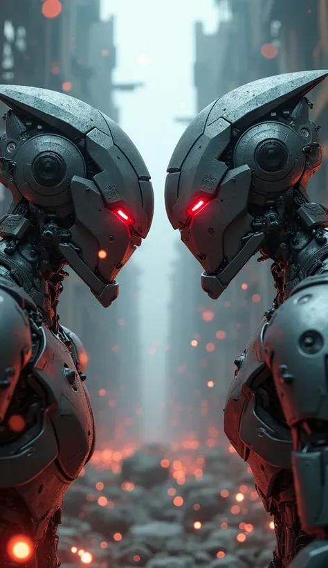 Robot IA vs Robot IA coming face to face with hate and red eyes