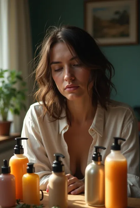 Stressed woman , The.She produces hair care but finds shampoo,  el cualmThe debuelve la vida a su. abello