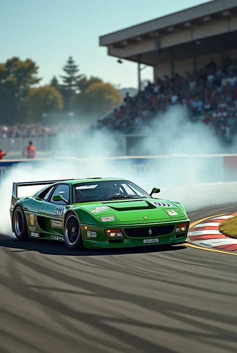 Green and White Ferrari 348 drift car