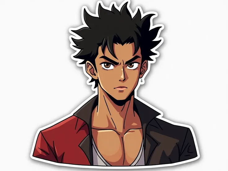  I request the creation of a sticker with a character inspired by Vash the Stampede,  but with the following personalized features :

 Curly and black hair
Light brown skin
Brown eyes
Right chin
Strong and athletic physique
Text:  'Sávio Filho 9th year' be...