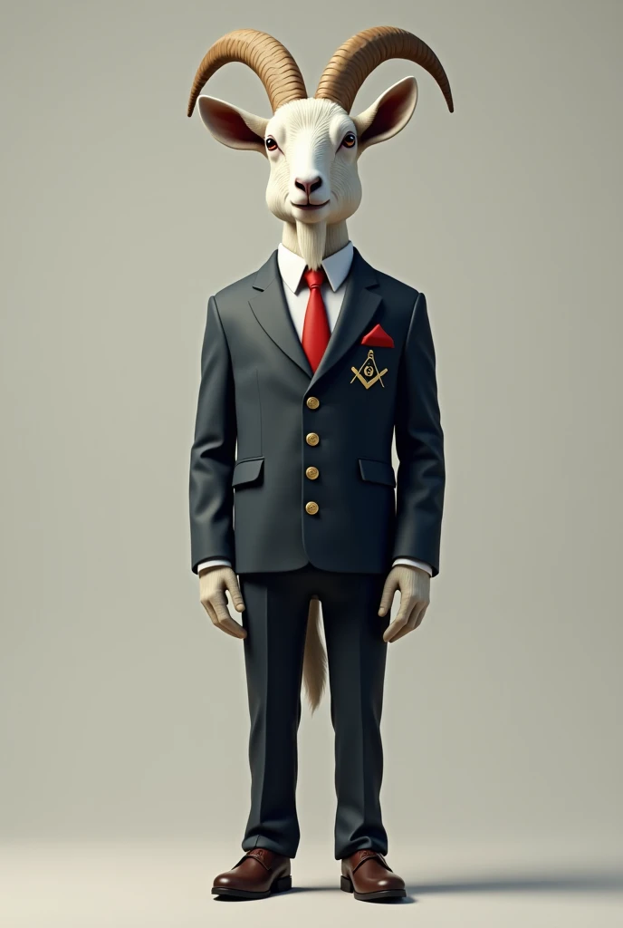 Goat in a suit Presto white shirt and tie Grená with Masonic symbolism 