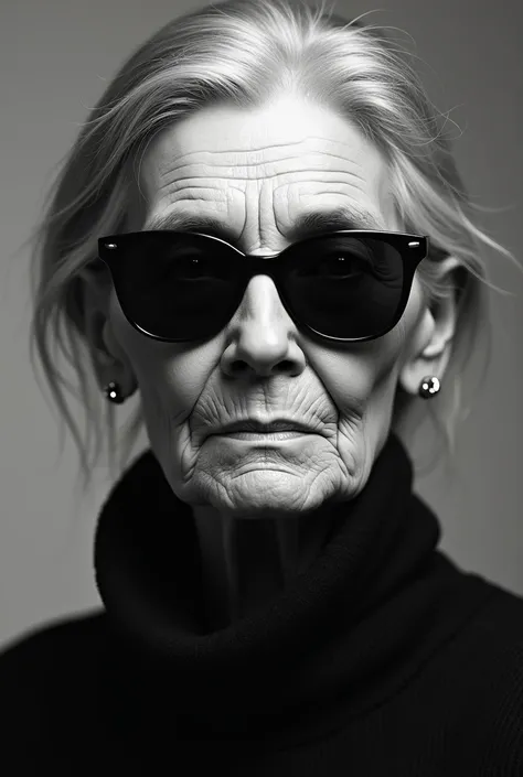 Minimalist old woman with sunglasses