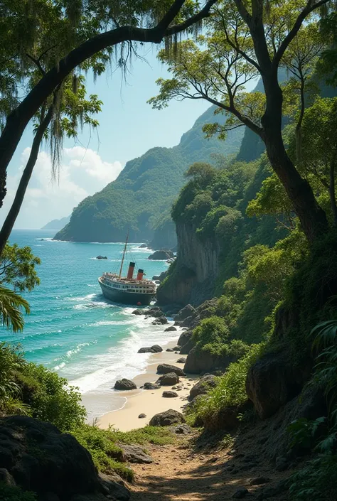 A coastline of a jungle with many shipwrecks overgrown with moss the branches of the trees grow far onto the beach and on the left is only the ocean, the beach is very shallow and the wrecks are mostly on the sand. The Veil ships had a wonderful past and a...