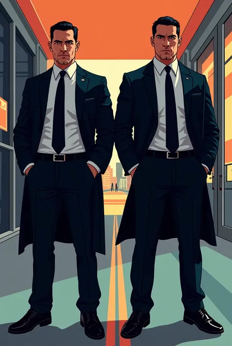 2 separated men type bodyguard style color drawing 