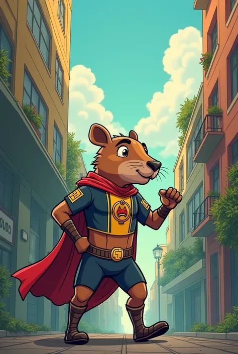 A comic where the protagonist is a capybara superhero who saves all animals from the dangers of the city, and destroys the plans of his archenemy Sir Alcon to seize human minds to make them his slaves.  with dialogues in Spanish .