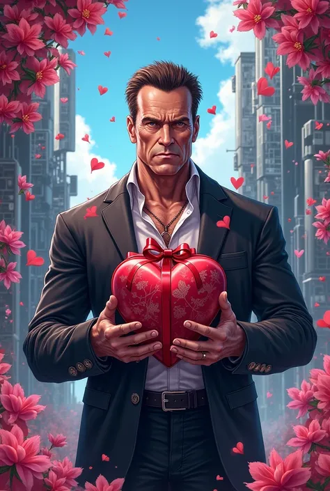 Terminator,  old Arnold Schwarzenegger , Anime see ,  Valentine's Day gift in hand