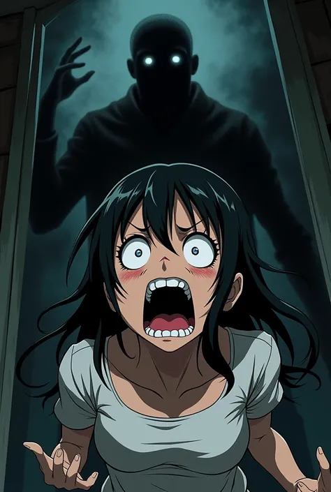 scared woman, horror movie, anime, jeff the killer