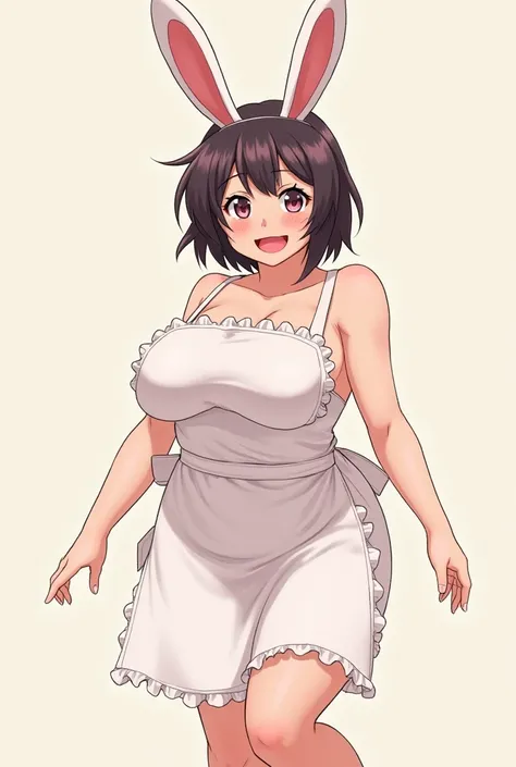   deformed， Japanimation   　，Moe　 ，woman，　 comics 　 2D　， rabbit ears，  naked apron， estrus，Minimum，  chubby in clothes ，Mom，sbbr，foot