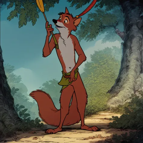 robin hood, naked, nude, red fox, fox, disney, standing, full body