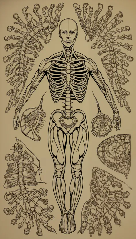 Line art, The Vitruvian Man ,anatomy,body composition,muscles and bones