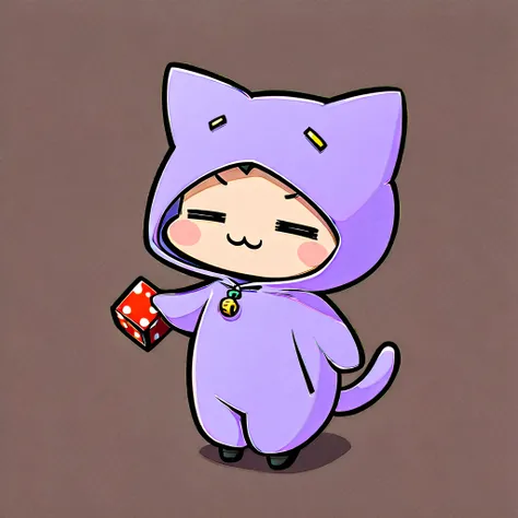 (= =,:3:1.5),    chibi,   girl, Holding dice, Cat costume